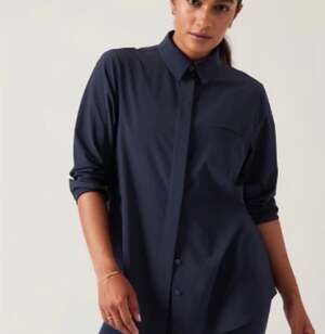 Athleta Women's New Urbanite Button Down Shirt Navy Blue Size Large